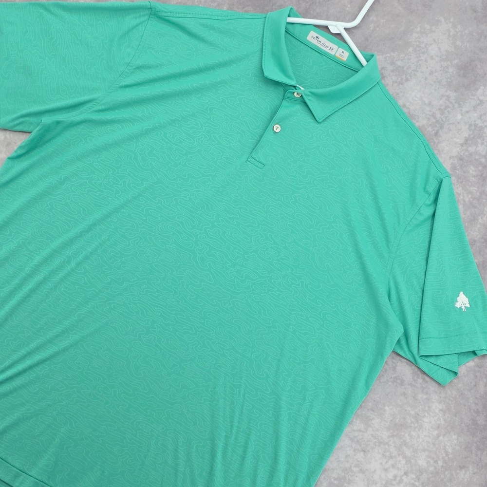 Peter Millar Featherweight Golf Polo‎ Shirt XL Green Pattern UPF 50+ Performance